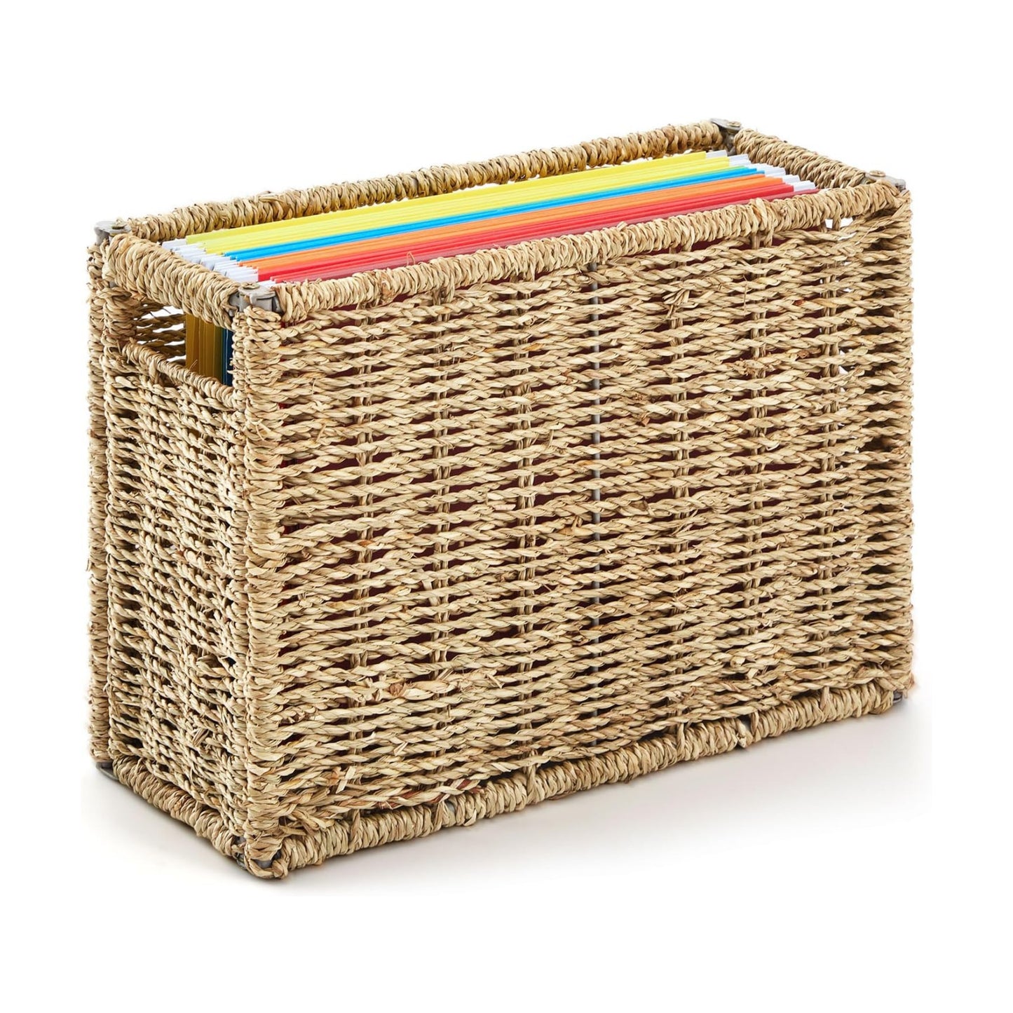 Hanging File Box Decorative File Basket Woven Document Organizer / Seagrass / 14.5 x 6 x 10.8