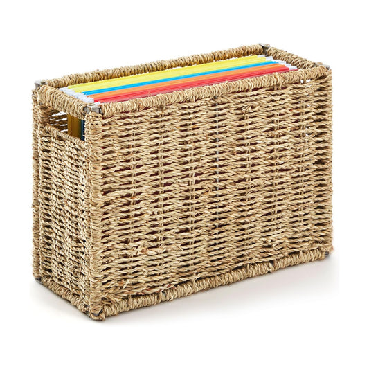 Hanging File Box Decorative File Basket Woven Document Organizer / Seagrass / 14.5 x 6 x 10.8