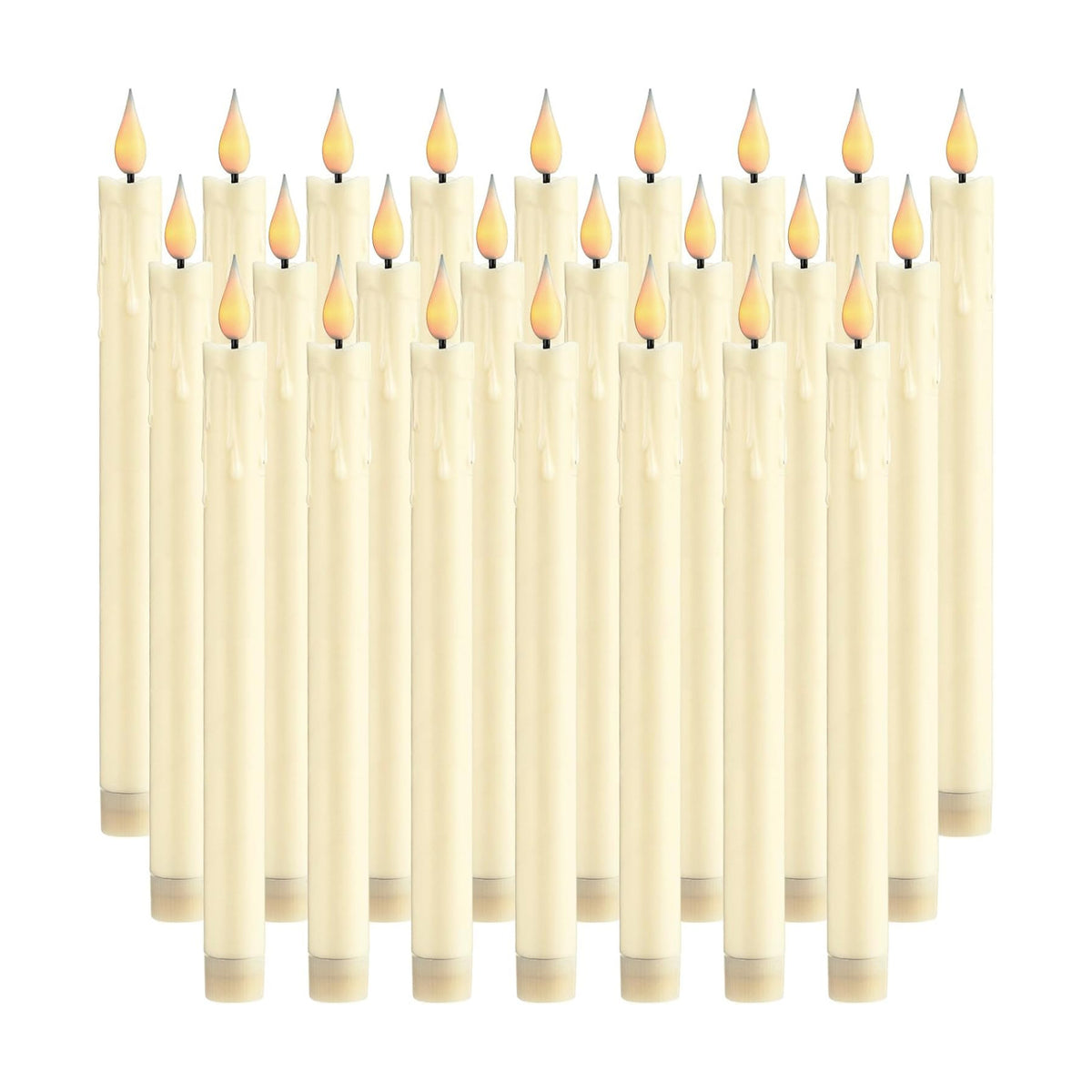 24 Pcs 10 Inch Ivory Flameless Taper Candles LED Candle Sticks Battery Operated Flickering LED Candlestick Window