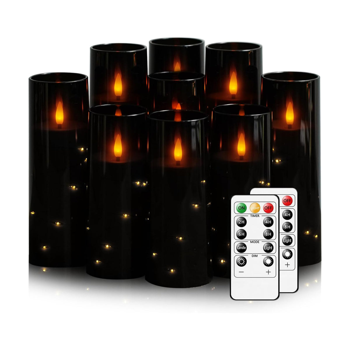 Nimiko Flickering Flameless LED Candles, 9 Pcs with Embedded Star String, Acrylic LED Pillar Candles with Remote