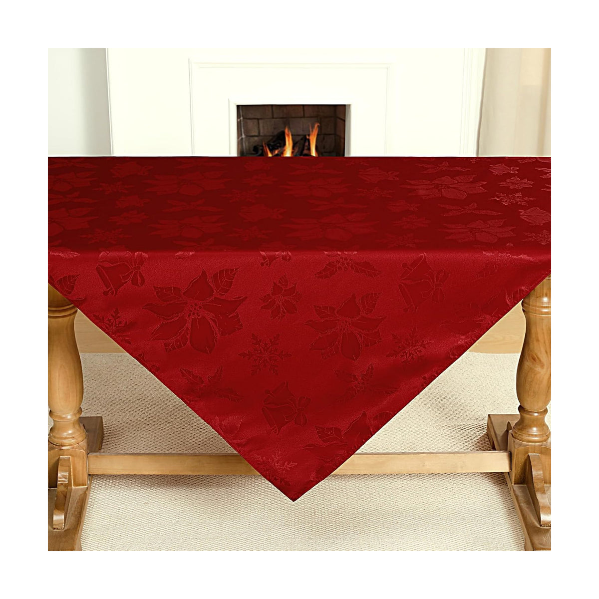 Softalker Christmas Jacquard Square Tablecloth, 60 x 60 inch, Red