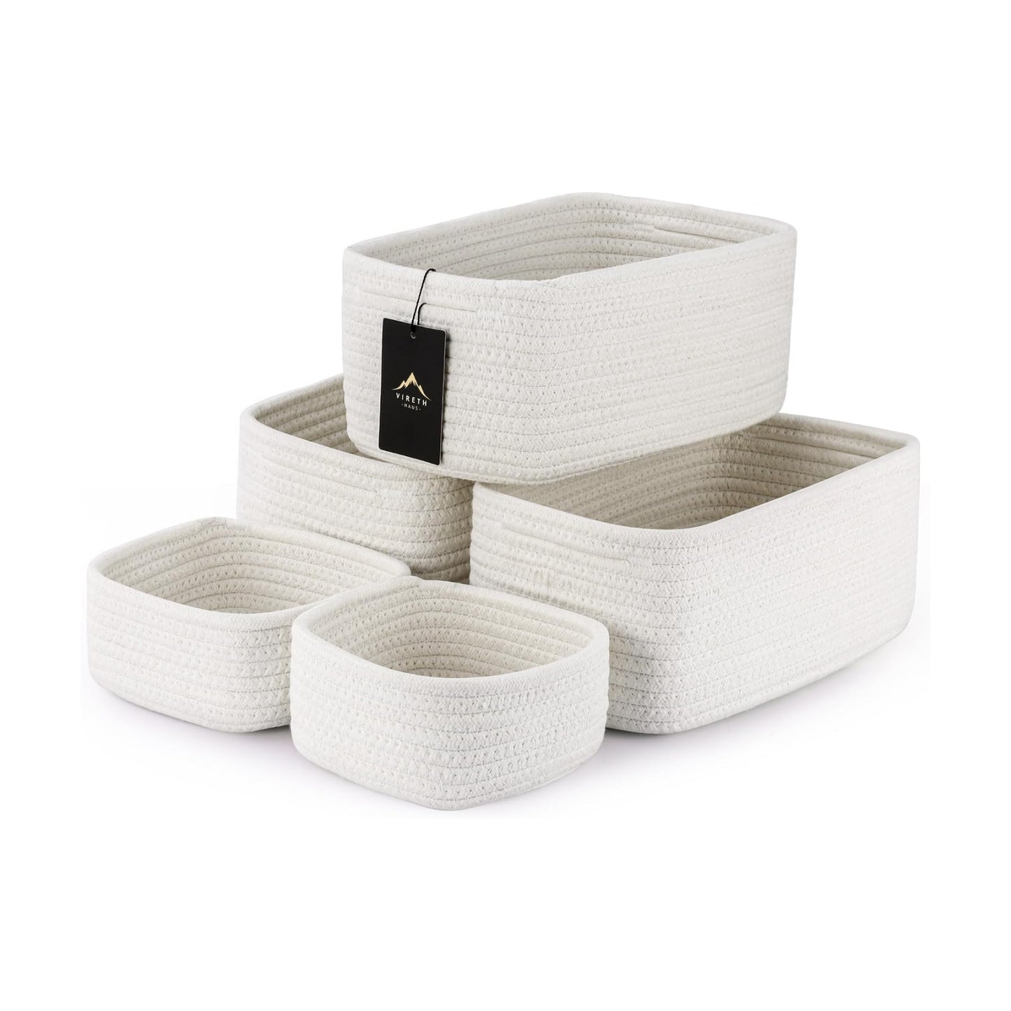 Small Woven Rope Storage Baskets / White / 11.81*7.48*4.72'' & 5.91*5.91*2.56 / Set of 5