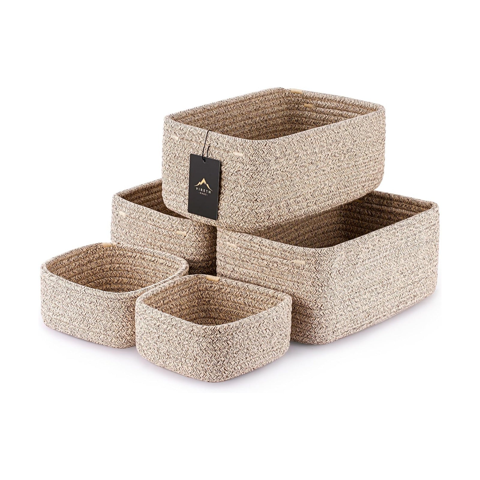 Small Woven Rope Storage Baskets / Natural / 11.81*7.48*4.72'' & 5.91*5.91*2.56 / Set of 5