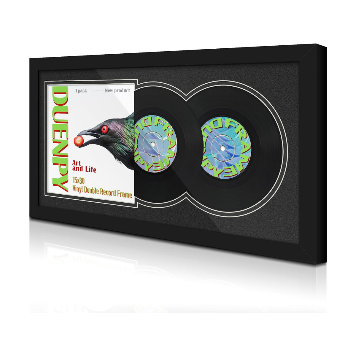 DUENPY 15.1x30 Vinyl Frame For 12.5x12.5 Cover Double Black Mat | Displays 12.5x12.5 Album Cover Art, Supports Wall