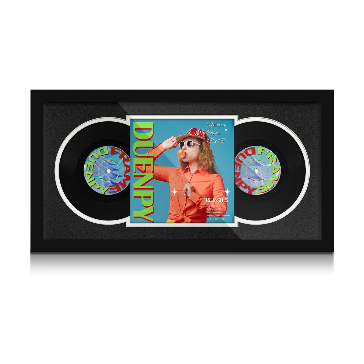 DUENPY 15.6x31.5 Vinyl Frame For 12.5x12.5 Cover Black White Mat | Displays 12.5x12.5 Album Cover Art, Supports Wall