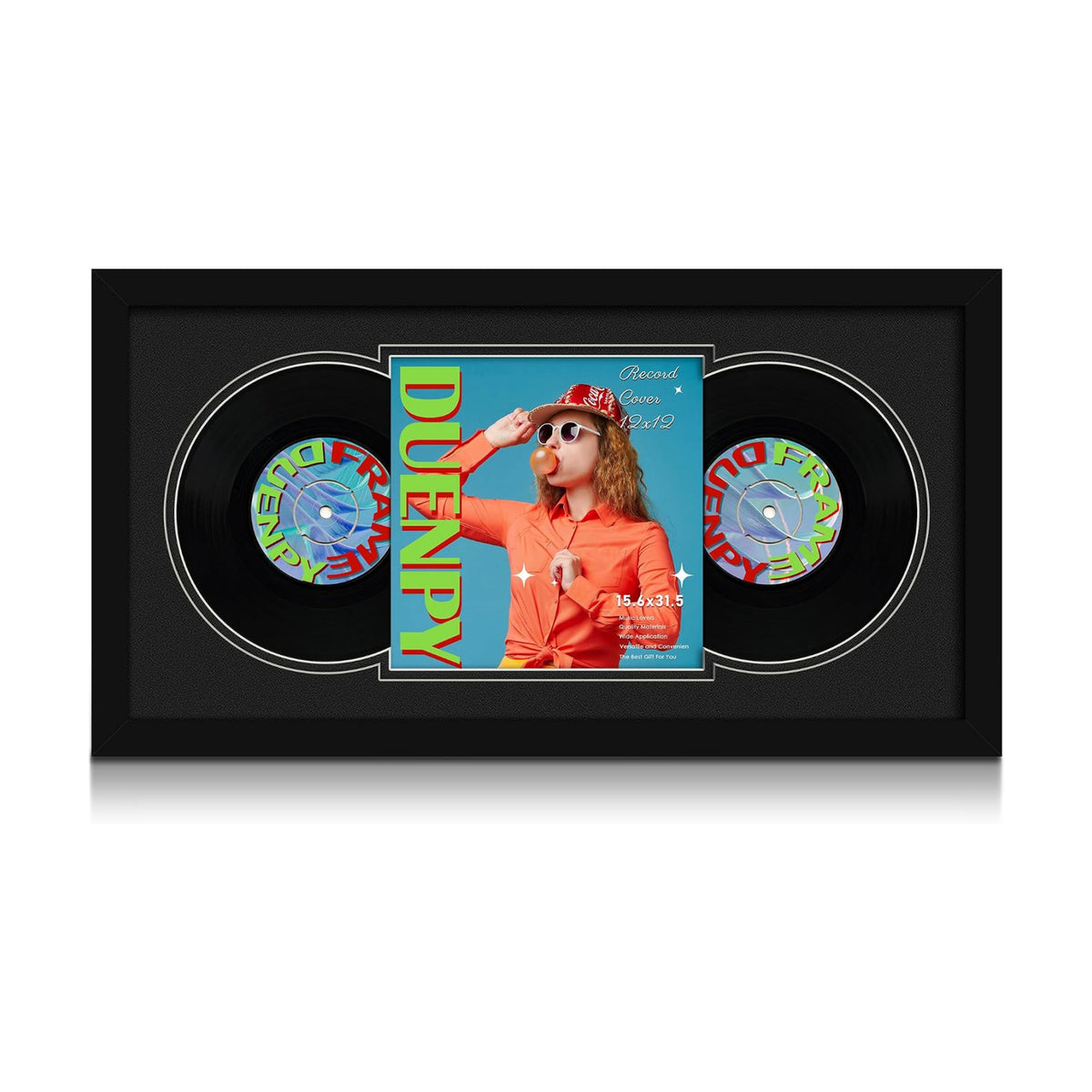 DUENPY 15.6x31.5 Vinyl Frame For 12.5x12.5 Cover Double Black Mat | Displays 12.5x12.5 Album Cover Art, Supports Wall