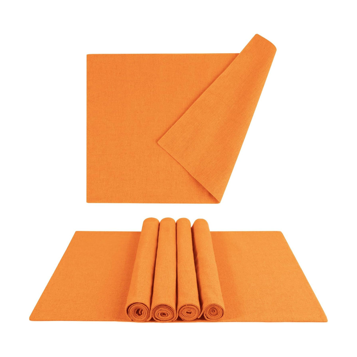 MANSPHIL Orange Placemats Set of 6-13"x19" Linen-Look Fabric Place Mats | Washable Cotton Cloth Table Placemat, Rustic