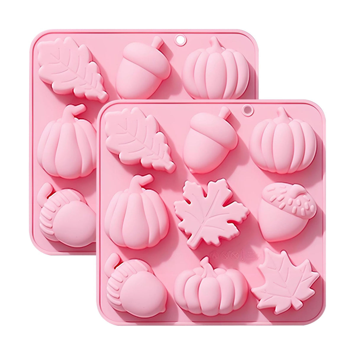 Fall Silicone Baking Mold, 9-Cavity Pumpkin Acorn Maple Leaf, Pink
