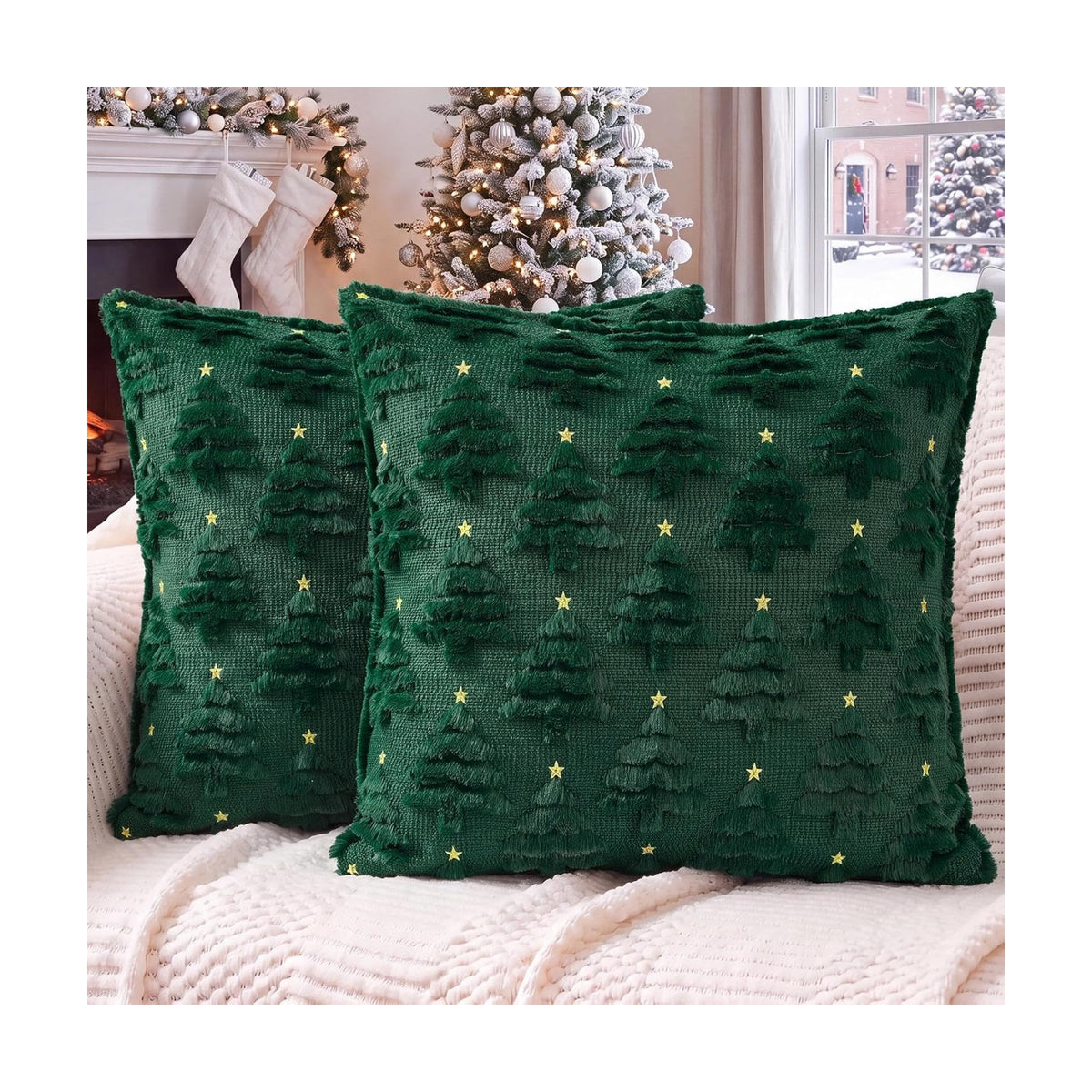 Softalker Christmas Pillow Covers 20x20 Set of 2, Green Xmas Tree Decor