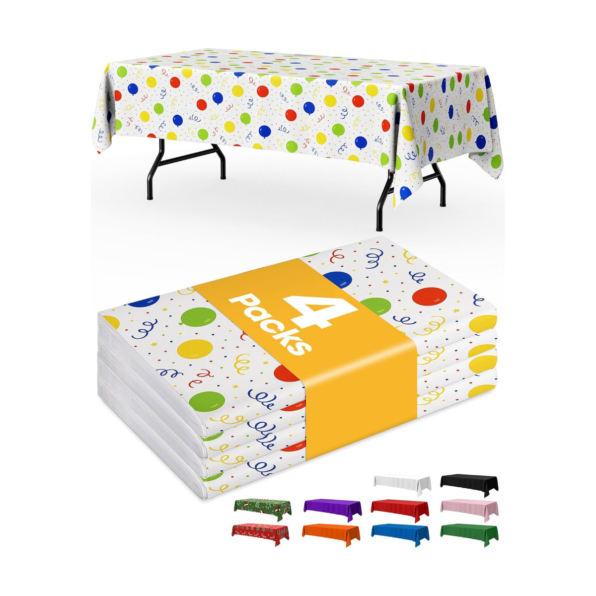 Niuara Birthday Balloon Plastic Table Cloth Disposable, 4 Pack, 54 x 108 in