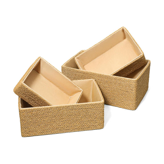 Wicker Storage Basket Hand Woven Paper Rope Storage Baskets Decorative Fruit Basket / Set of 4