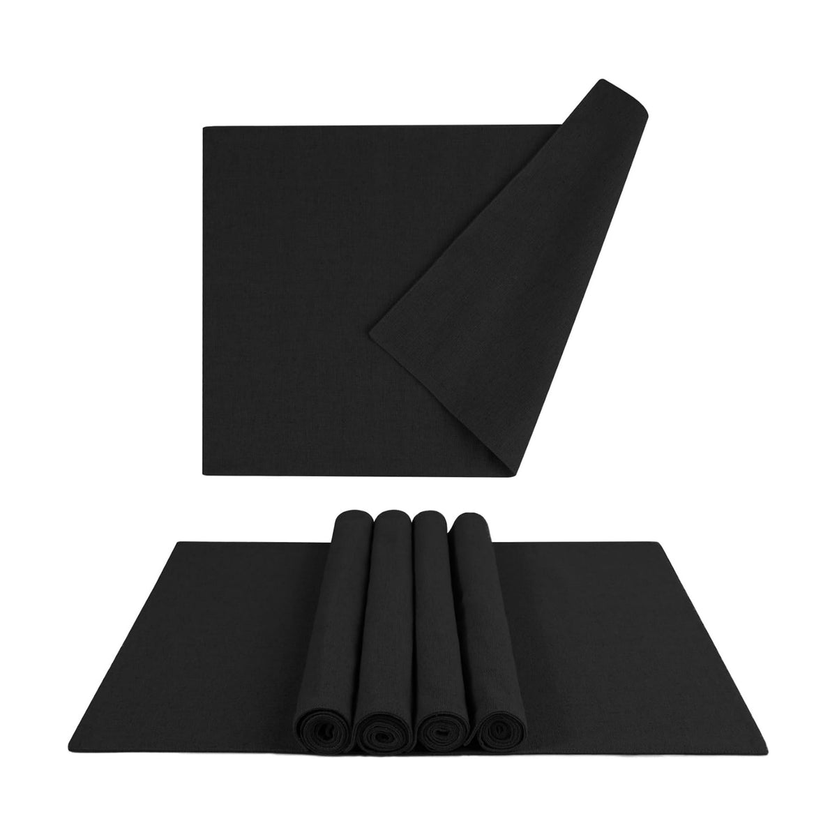MANSPHIL Black Cloth Placemats Set of 6 Double Layer Thick Fabric Table Mats Faux Linen Place Mats Heat Resistant