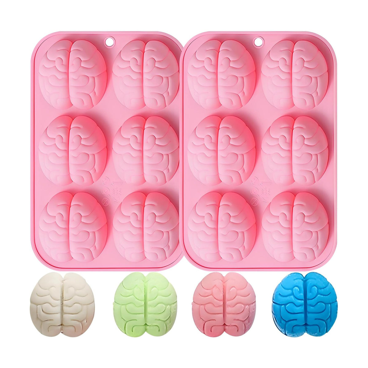 Brain Silicone Mold, 6-Cavity, 17.9x12.3 cm, Pack of 2
