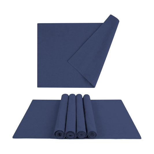 MANSPHIL Navy Blue Placemats Set of 6 Faux Linen Cotton Fabric Place Mats | 13"x19" Machine Washable Cloth Table
