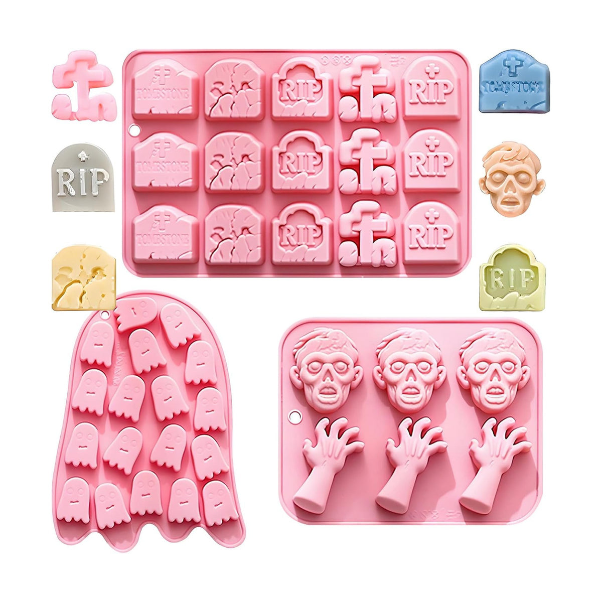 Halloween Silicone Molds Set, Tombstone, Ghost & Zombie Shapes