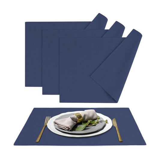 MANSPHIL Navy Blue Fabric Placemats Set of 4 13"x19" Linen Look Place Mats | Dark Blue Cotton Blend Table Mat Oeko Tex