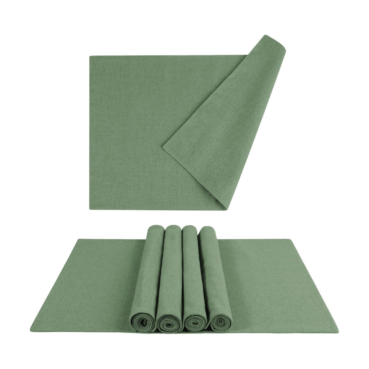 MANSPHIL Sage Green Placemats Set of 6 13x19 Cotton Faux Linen Place Mats | Washable Green Cloth Table Mat, Oeko Tex