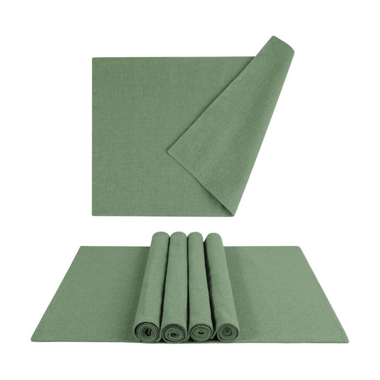 MANSPHIL Sage Green Placemats Set of 6 13x19 Cotton Faux Linen Place Mats | Washable Green Cloth Table Mat, Oeko Tex