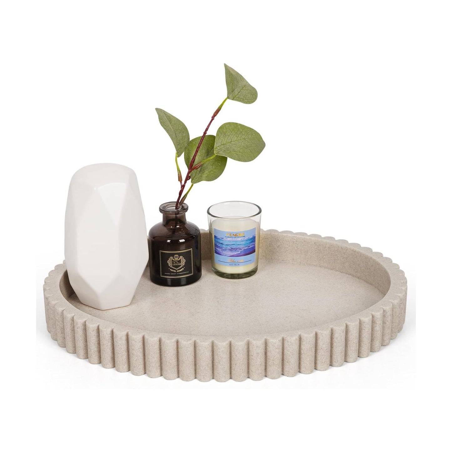 Oval Tray / 13" Resin Coffee Table Trays / Beige Resin / 13 x 9.5 x 1.5