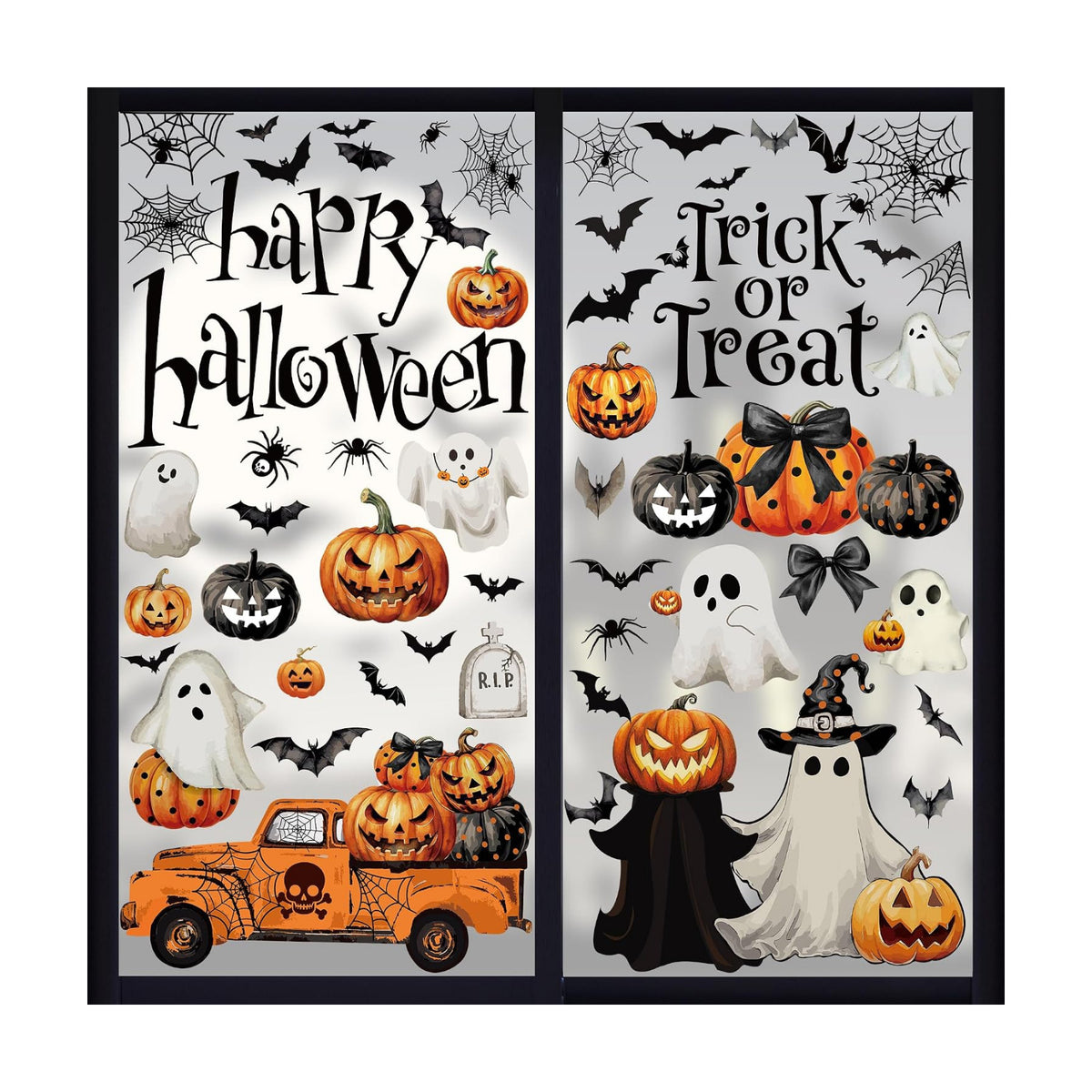 9 Sheets Halloween Decorations Window Clings, Scary Pumpkin Ghost Bats Spiders Stickers Decals, Double Sided Printed Halloween Decals Decor for Home Office Door Glasses Party Favors Supplies