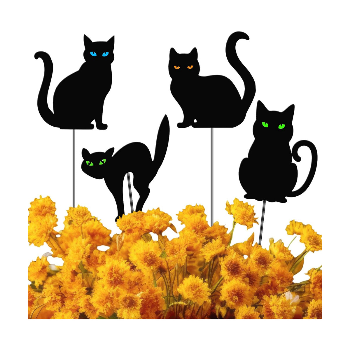 Chunful 4 Pcs Halloween Black Cat Decorative Garden Stakes