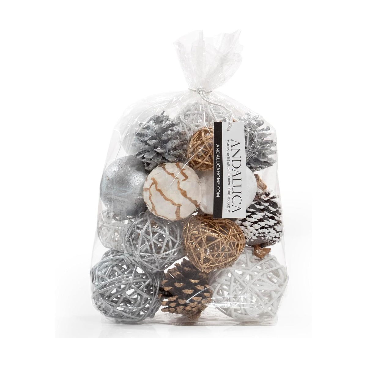ANDALUCA Decorative Balls Orbs Bag (Silver Pinecone)