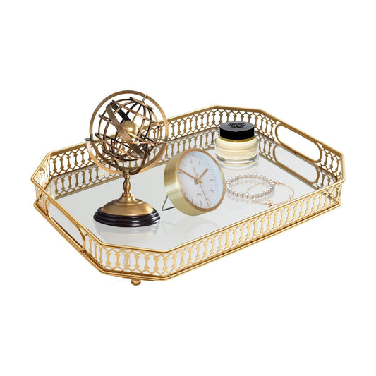 Vintage Mirrored Vanity Mirror Tray Decorative Perfume and Makeup Organizer / 13.8 x 9.8 x 2 / Gold