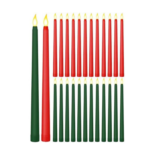 Treela Battery Operated LED Taper Candles,Basic,10 Inch,Red,Green
