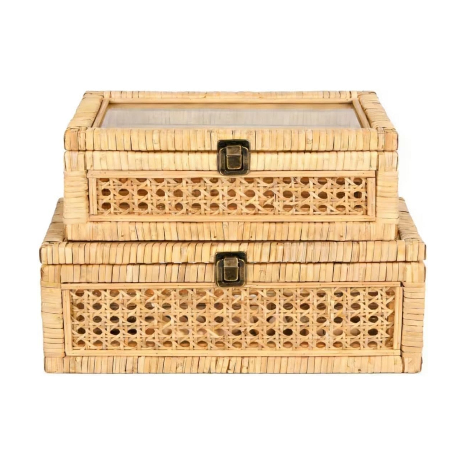 Wooden frame / Extra Large Rattan Decorative Box / Set of 2