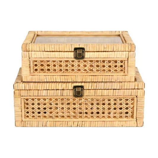 Wooden frame / Extra Large Rattan Decorative Box / Set of 2