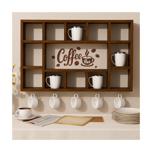 Cinnvoice Oversize Coffee Mug Display Shelf for Wall, Rustic Brown | Wood Coffee Mug Rack, Wall Mounted Shelf, Cubes
