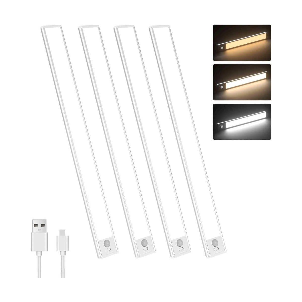 Motion Sensor Under Cabinet Lighting-Magnetic Rechargeable Closet Lights for Kitchen,Stairs,Wardrobe | 3-Color Dimmable