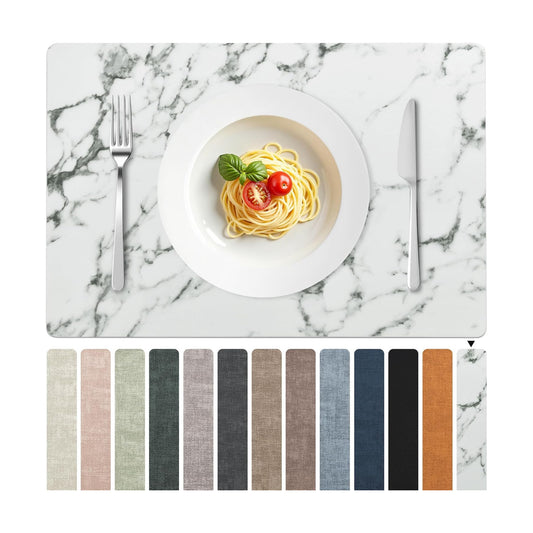 FROMHEART Faux Leather PU Placemats Set of 6 (Marble,11.8" x 17") | Waterproof,Heat/Oil Stain-Resistant Table