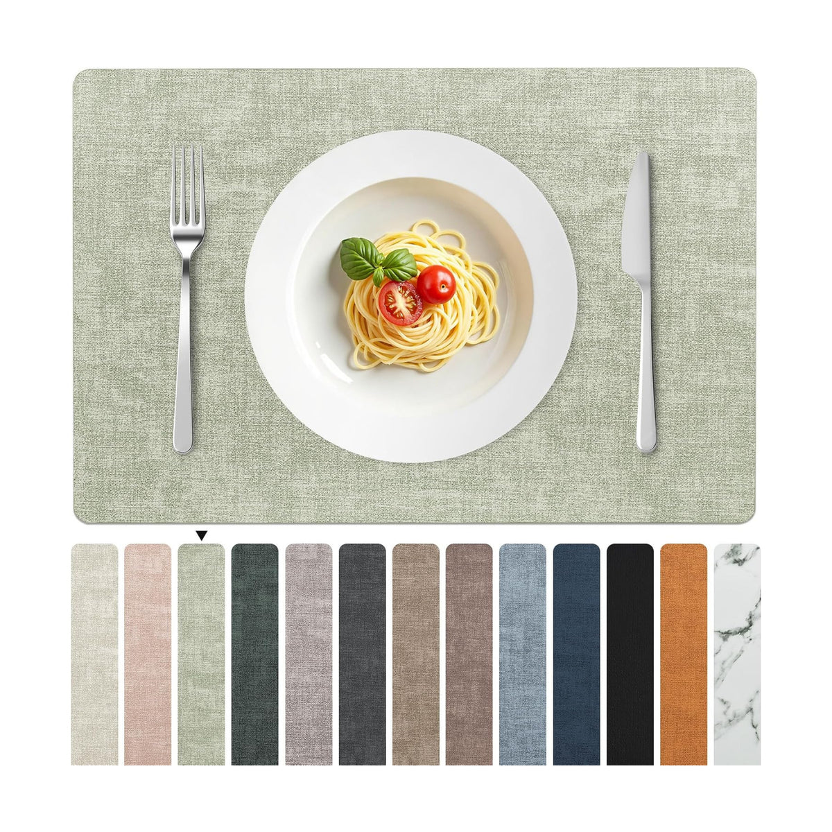 FROMHEART Faux Leather PU Placemats Set of 8 (Light Green,11.8" x 17") | Waterproof,Heat/Oil Stain-Resistant Table