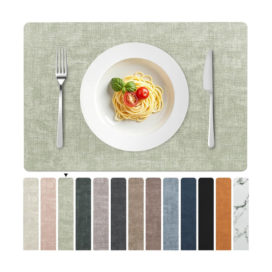 FROMHEART Faux Leather PU Placemats Set of 8 (Light Green,11.8" x 17") | Waterproof,Heat/Oil Stain-Resistant Table