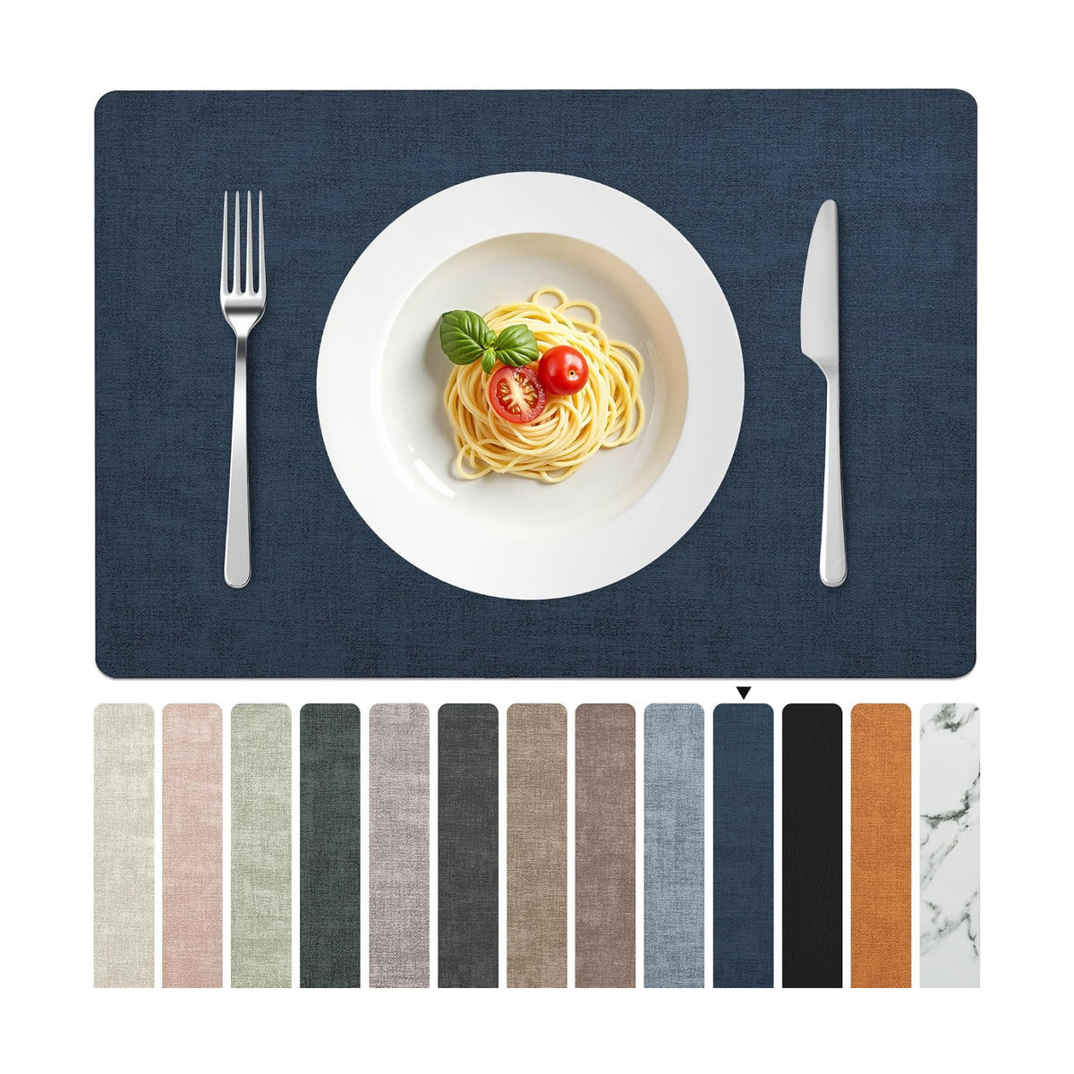 FROMHEART Faux Leather PU Placemats Set of 8 (Dark Blue,11.8" x 17") | Waterproof,Heat/Oil Stain-Resistant Table