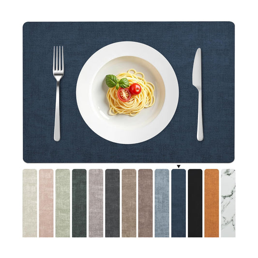 FROMHEART Faux Leather PU Placemats Set of 8 (Dark Blue,11.8" x 17") | Waterproof,Heat/Oil Stain-Resistant Table