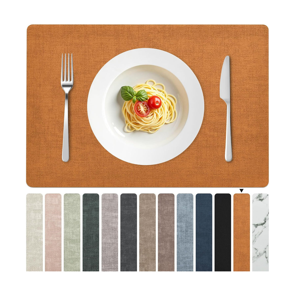 FROMHEART Faux Leather PU Placemats Set of 8 (Orange Grey,11.8" x 17") | Waterproof,Heat/Oil Stain-Resistant Table