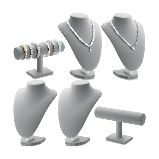 Jewelry Display Set Necklace Display Stand T Bar Bracelet Holder Jewelry / Gray / Velvet / Set of 6