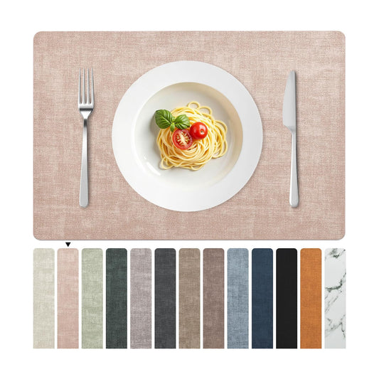 FROMHEART Faux Leather PU Placemats Set of 6 (Pink,11.8" x 17") | Waterproof,Heat/Oil Stain-Resistant Table