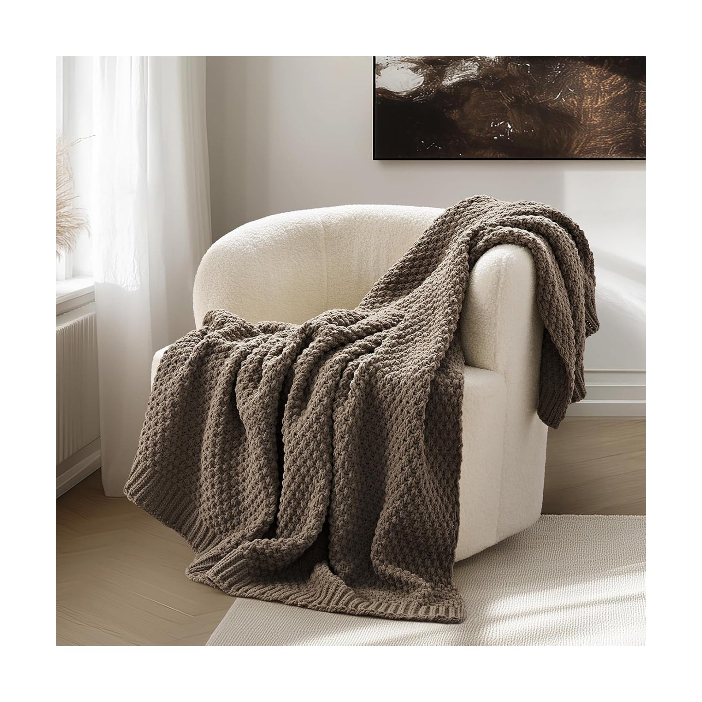 EVERGRACEHOME Chunky Chenille Knit Throw Blanket, 50 x 60, Mocha Brown