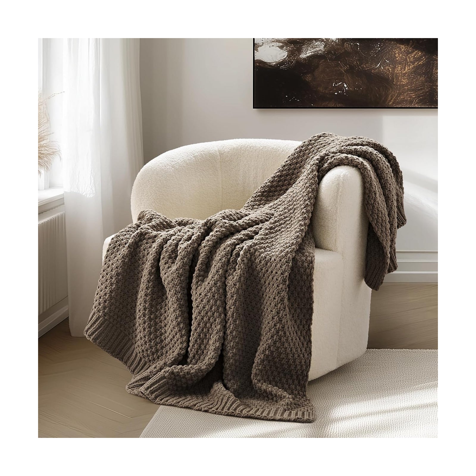 EVERGRACEHOME Chunky Chenille Knit Throw Blanket, 50 x 60, Mocha Brown