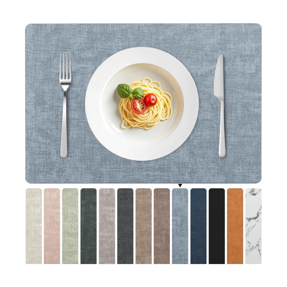 FROMHEART Faux Leather PU Placemats Set of 8 (Light Blue,11.8" x 17") | Waterproof,Heat/Oil Stain-Resistant Table