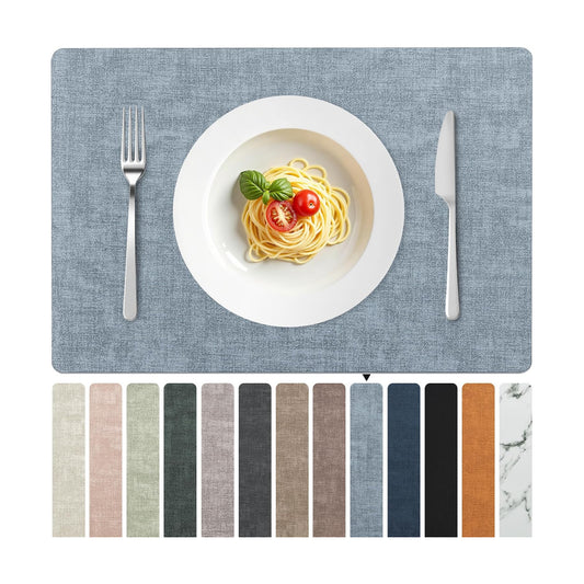 FROMHEART Faux Leather PU Placemats Set of 8 (Light Blue,11.8" x 17") | Waterproof,Heat/Oil Stain-Resistant Table