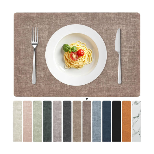 FROMHEART Faux Leather PU Placemats Set of 12 (Dark Coffee,11.8" x 17") | Waterproof,Heat/Oil Stain-Resistant Table