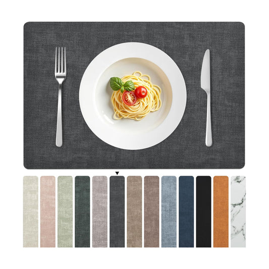 FROMHEART Faux Leather PU Placemats Set of 12 (Dark Grey,11.8" x 17") | Waterproof,Heat/Oil Stain-Resistant Table