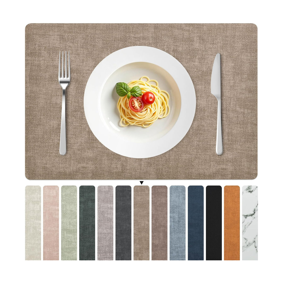FROMHEART Faux Leather PU Placemats Set of 12 (Light Coffee,11.8" x 17") | Waterproof,Heat/Oil Stain-Resistant Table
