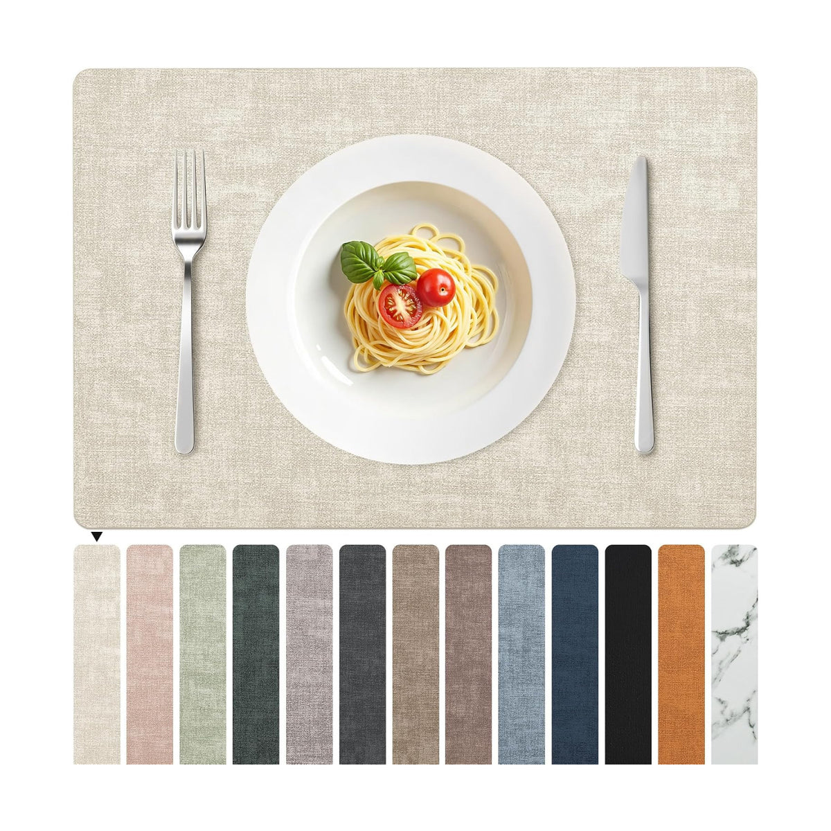 FROMHEART Faux Leather PU Placemats Set of 12 (Beige,11.8" x 17") | Waterproof,Heat/Oil Stain-Resistant Table