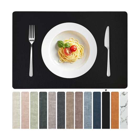 FROMHEART Faux Leather PU Placemats Set of 8 (Black,11.8" x 17") | Waterproof,Heat/Oil Stain-Resistant Table