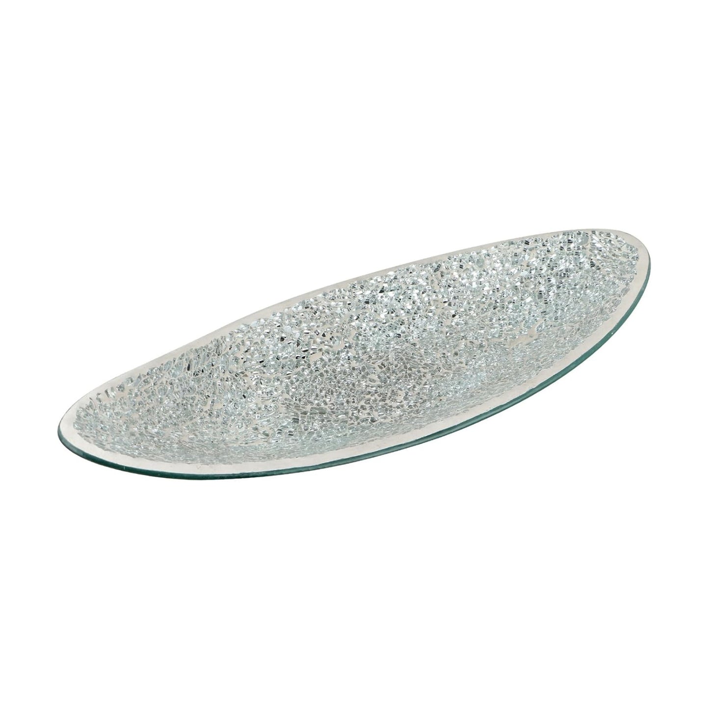 Small Glass Mosaic Decorative Boat Shaped Tray / Silver